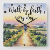 Wandelen door het geloof elke dag vierkante klok (Voorkant)