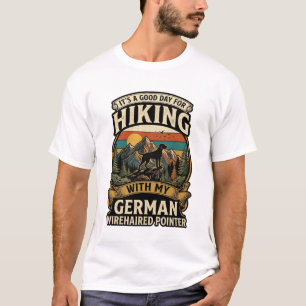 Wandelen Duitse Draadharige Pointer Hond Berg Zon T-shirt