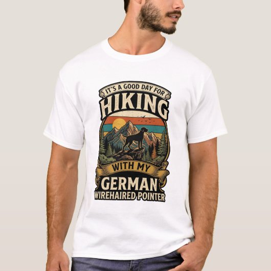 Wandelen Duitse Draadharige Pointer Hond Berg Zon T-shirt (Voorkant)