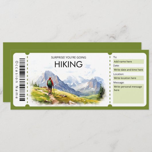 Wandelen Gift Ticket, Wandeltocht Kaart (Voorkant / Achterkant)