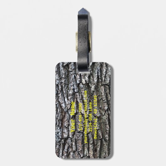 Wandelen iHIKE Boot Print Tree Bark Achtergrond Bagagelabel (Achterkant verticaal)