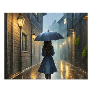 Wandelen in de regen foto afdruk