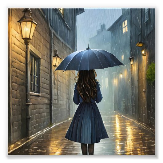 Wandelen in de regen foto afdruk (Voorkant)