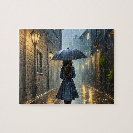 Wandelen in de regen legpuzzel (Horizontaal)