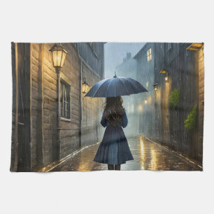 Wandelen in de regen theedoek