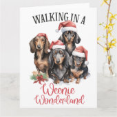 Wandelen in een Weenie Wonderland Hondenkerst Kaart (Gele Bloem)