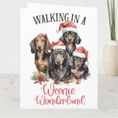 Wandelen in een Weenie Wonderland Hondenkerst Kaart (Achterkant)