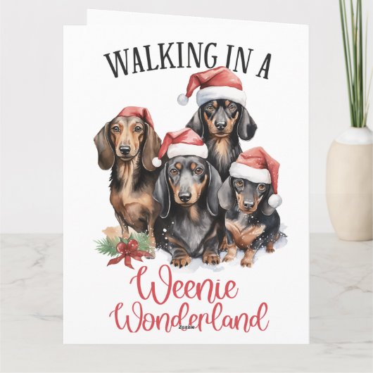 Wandelen in een Weenie Wonderland Hondenkerst Kaart (Achterkant)