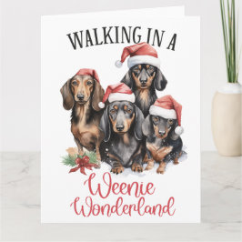 Wandelen in een Weenie Wonderland Hondenkerst Kaart