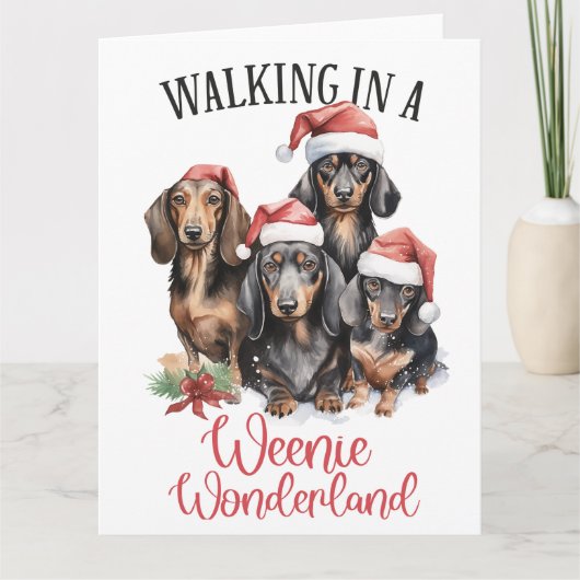 Wandelen in een Weenie Wonderland Hondenkerst Kaart (Voorkant)