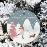 Wandelen in een Winter Wonderland Dog Pet thema Keramisch Ornament<br><div class="desc">Dit vakantie ornament beschikt over een heerlijke sneeuwscène met een vrouw lopen haar trouwe metgezel. Leg de essentie van het seizoen vast met hedendaags modern design en ruimte voor jou en de naam en het jaar van je pup op de achterkant. Maakt een geweldig cadeau voor elk hondenliefhebber in je...</div>
