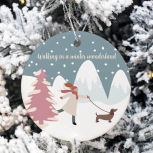 Wandelen in een Winter Wonderland Dog Pet thema Keramisch Ornament
