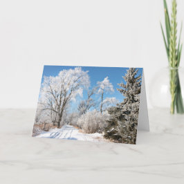 Wandelen in een winter wonderland kerstkaart feestdagen kaart
