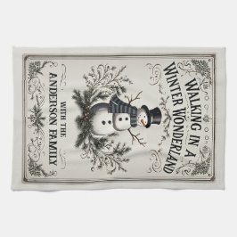 Wandelen in een Winter Wonderland Snowman Theedoek