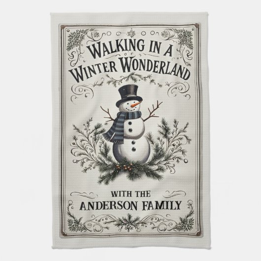 Wandelen in een Winter Wonderland Snowman Theedoek (Verticaal)