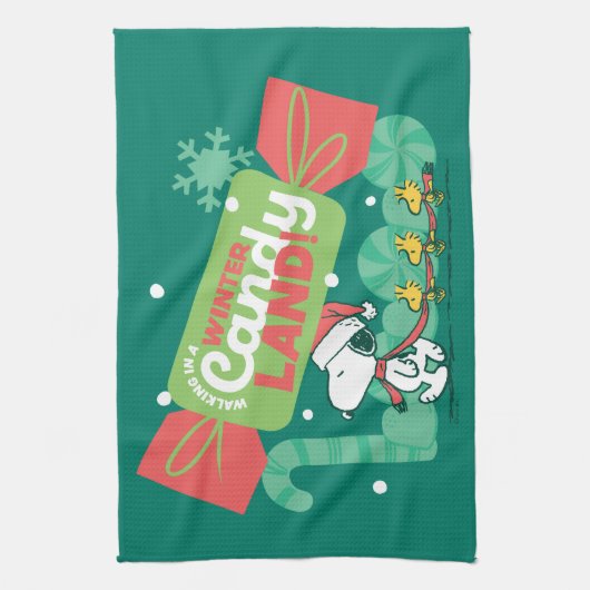 Wandelen in een winterse Snoep! Theedoek (Verticaal)