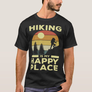 Wandelen is mijn gelukkige plaats Retro Sunset Mou T-shirt