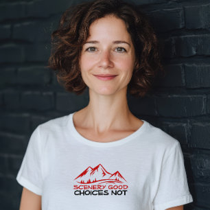 Wandelen kamperen trekking humor zwart rood T-shir T-shirt