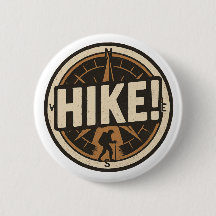 Wandelen! – Kompas Button met Hiker Silhouette