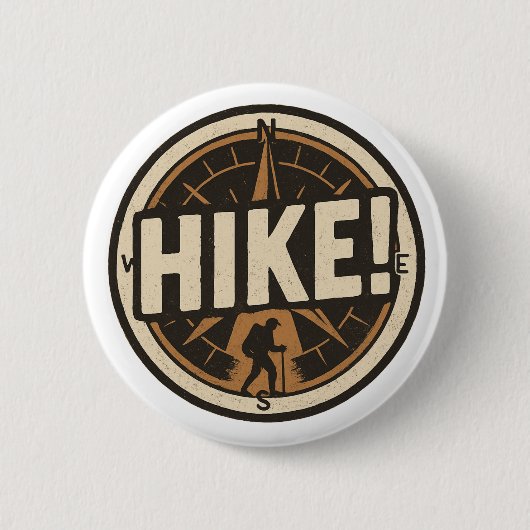 Wandelen! – Kompas Button met Hiker Silhouette (Voorkant)