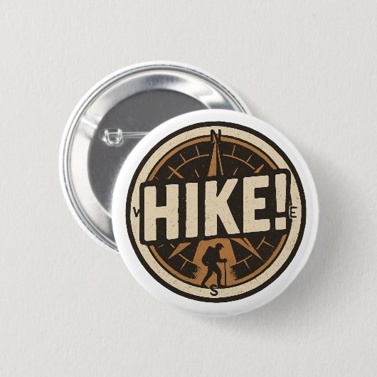 Wandelen! – Kompas Button met Hiker Silhouette (Voorkant /achterkant)