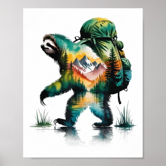 Wandelen Luiaard Backpacken Mountain Wildlife Wate Poster (Voorkant)