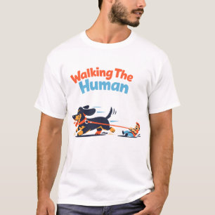 Wandelen met de Mens Funny Hondeneigenaar Cartoon T-shirt