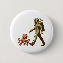 Wandelen met de octopus ronde button 5,7 cm