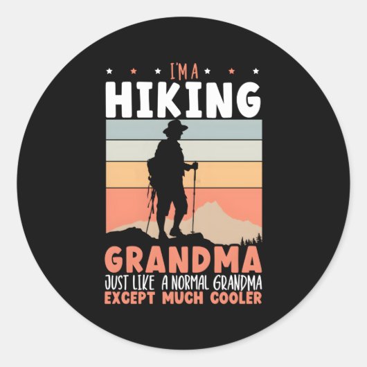 Wandelen Oma Berg Klimmen Wandelaar Grootmoeder Ronde Sticker (Voorkant)