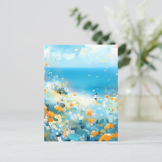 Wandelen op het strand briefkaart (Staand voorkant)