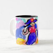 Wandelen op het strand in de zomer tweekleurige koffiemok (Voorkant links)