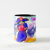 Wandelen op het strand in de zomer tweekleurige koffiemok (Center)