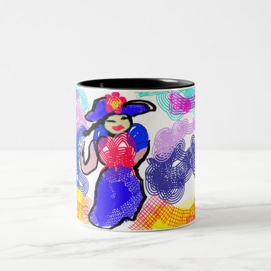 Wandelen op het strand in de zomer tweekleurige koffiemok (Center)