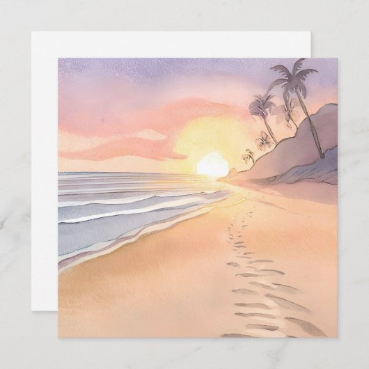 Wandelen op het strand | Ocean Waterverf Flat Kaar (Voorkant / Achterkant)