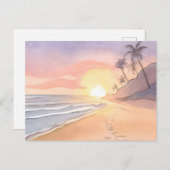 Wandelen op het strand | Waterverf van de oceaan Briefkaart (Voorkant / Achterkant)