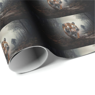 Wandelen Oude zwarte en oranje tijger surrealistis Cadeaupapier