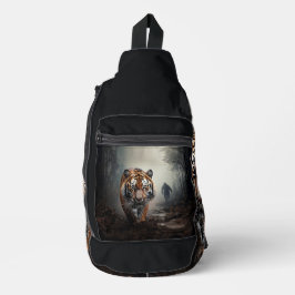 Wandelen Oude zwarte en oranje tijger surrealistis Sling Bag