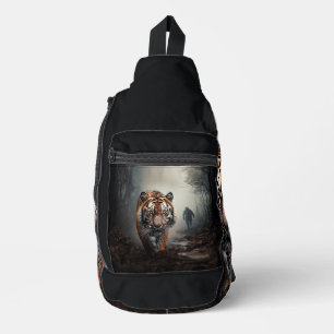 Wandelen Oude zwarte en oranje tijger surrealistis Sling Bag