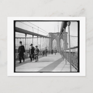 Wandelen over de Brooklyn Bridge, NY Vintage Briefkaart