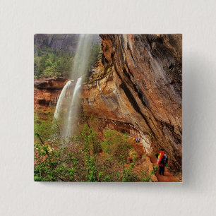 Wandelen over het Emerald Pools Trail in Zion Nati Vierkante Button 5,1 Cm
