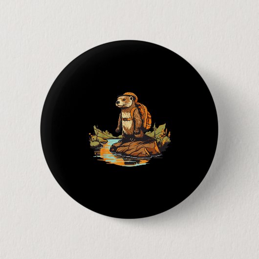 Wandelen rivierotter backpacken buiten dier ronde button 5,7 cm (Voorkant)