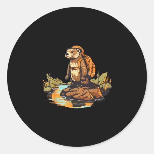 Wandelen rivierotter backpacken buiten dier ronde sticker (Voorkant)