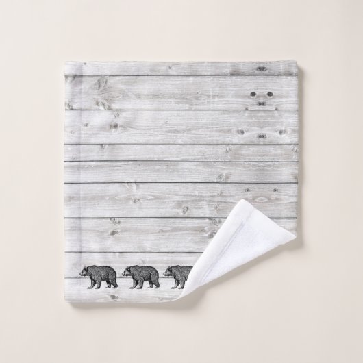 Wandelend Beer Grijze houten patroondoekset Bad Handdoek (Wasdoekje)