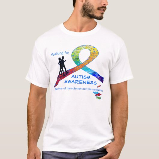 Wandelend voor Autism Awareness Rainbow Ribbon Des T-shirt (Voorkant)