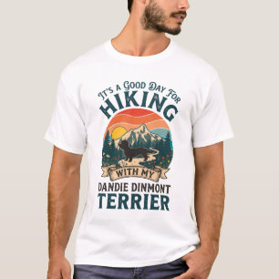 Wandelende Dandie Dinmont Terriër Hond Bergen Zons T-shirt
