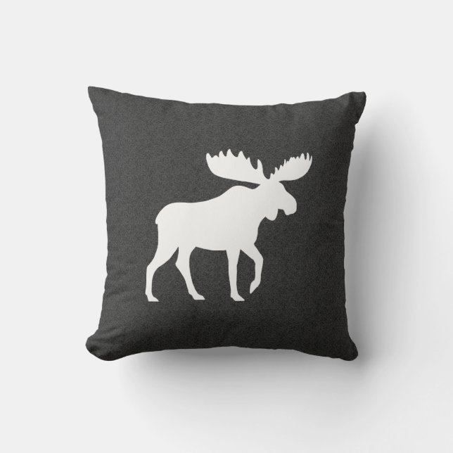 Wandelende Eland Silhouet Grijs en Wit Kussen (Voorkant)