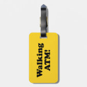 Wandelende geldautomaat. bagagelabel (Achterkant verticaal)