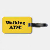 Wandelende geldautomaat. bagagelabel (Achterkant horizontaal)