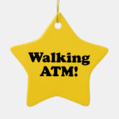 Wandelende geldautomaat. keramisch ornament (Voorkant)