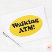 Wandelende geldautomaat. ovale sticker (Envelop)